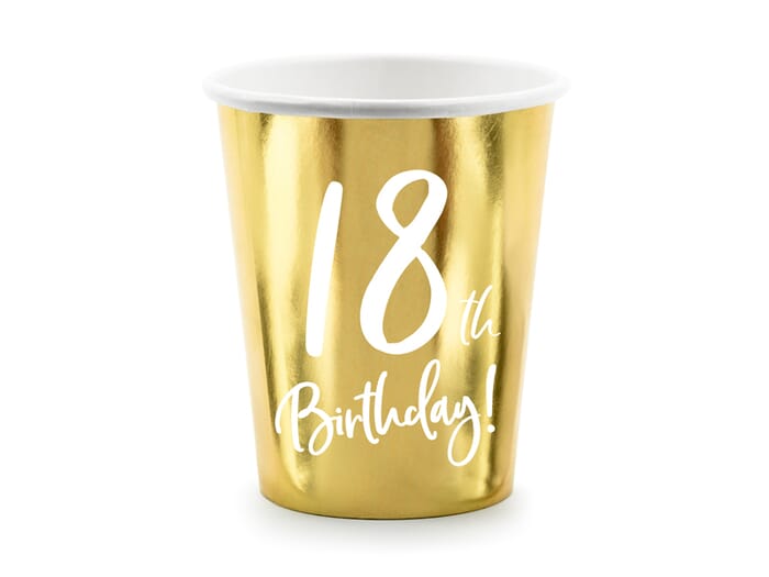 Birthday paper cup with number, gold, 220ml