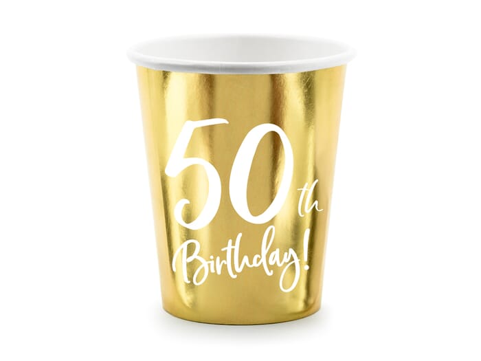 Birthday paper cup with number, gold, 220ml