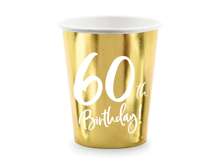 Birthday paper cup with number, gold, 220ml