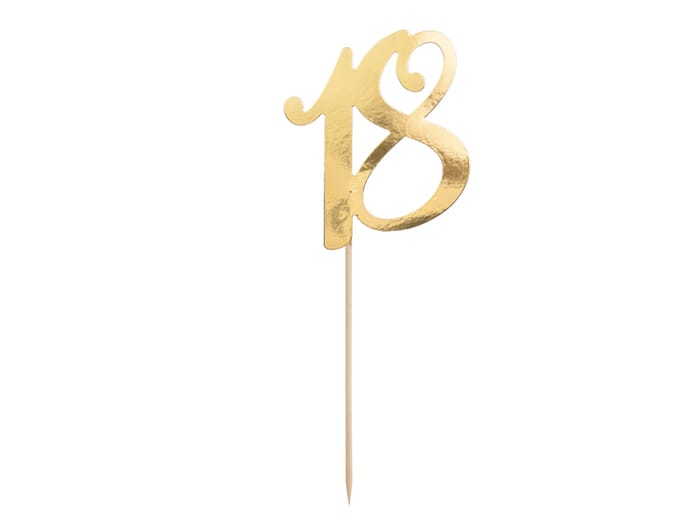 Cake topper with year for birthday, 18 30 40 50 60, gold