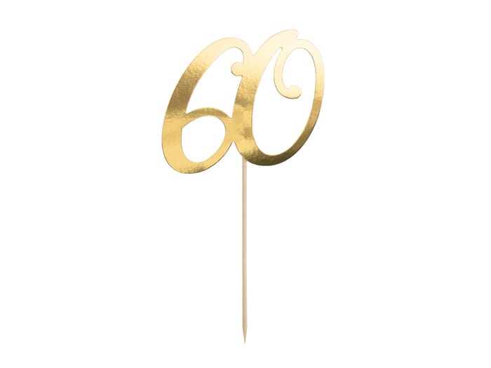 Cake topper with year for birthday, 18 30 40 50 60, gold