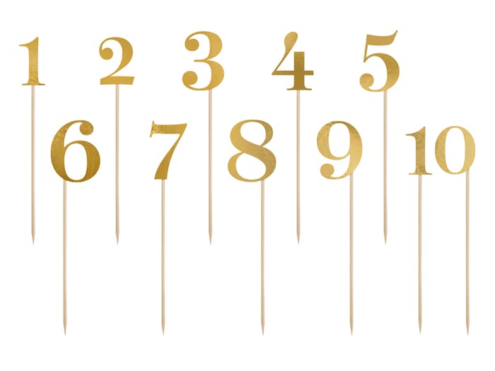 Table numbers / cake topper, gold, 25,5-26,5cm, wedding, numbers 1-10