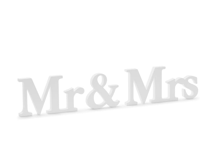 Inscription en bois Mr & Mrs, or ou blanc, 50x10cm