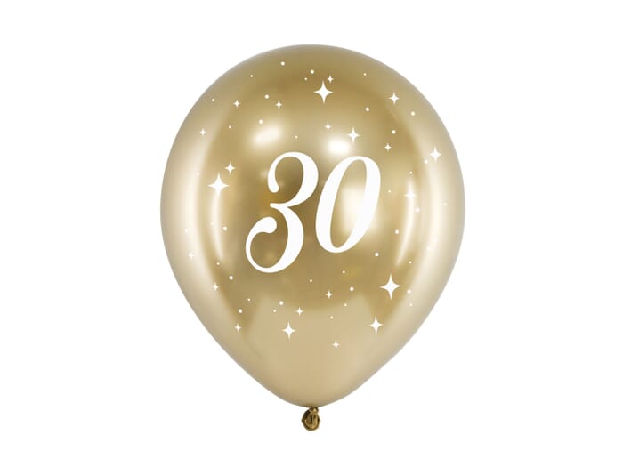 Ballons d'anniversaire glossy, pack de 6, or, 30cm, 18 30 40 50 60 70 80 90