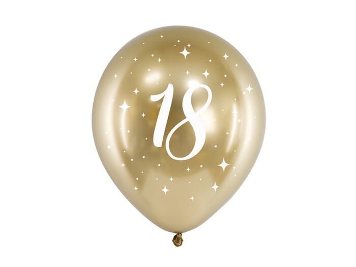 Ballons d'anniversaire glossy, pack de 6, or, 30cm, 18 30 40 50 60 70 80 90