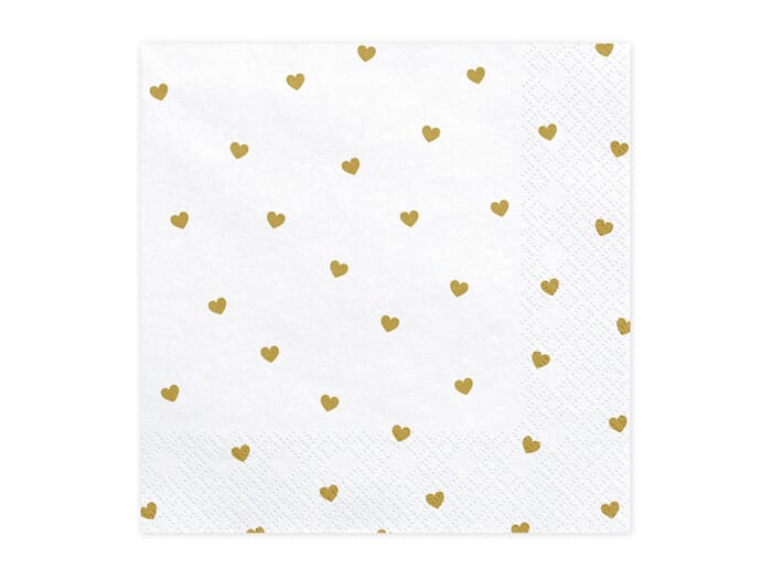 Napkins with gold hearts, white, 33x33cm