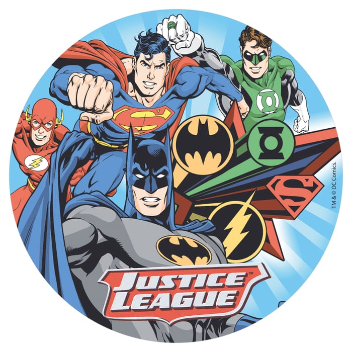 Essbarer Tortenaufleger Justice League 20cm mit Batman, Superman, Flash