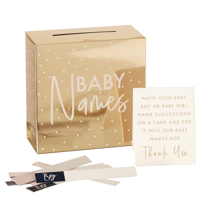 Box für Babynamen, gold-foliert, Mädchen und Junge, Babyparty