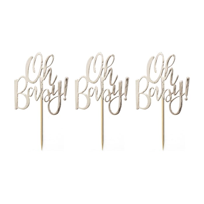 Cupcake Topper Oh Baby, gold foliert, 12 Stück, 13,5cm, Babyparty