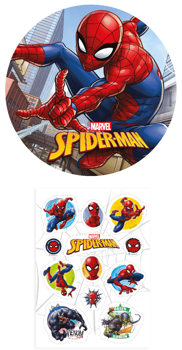 [Paket] 2er Set Spiderman Essbarer Tortenaufleger + Mini-Törtchenaufleger, Tortendeko Kindergeburtstag