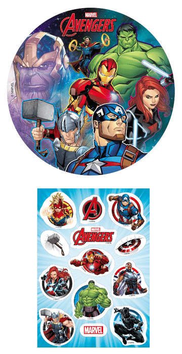 [Paket] 2er Set Avengers Essbarer Tortenaufleger + Mini-Törtchenaufleger, Tortendeko Kindergeburtstag