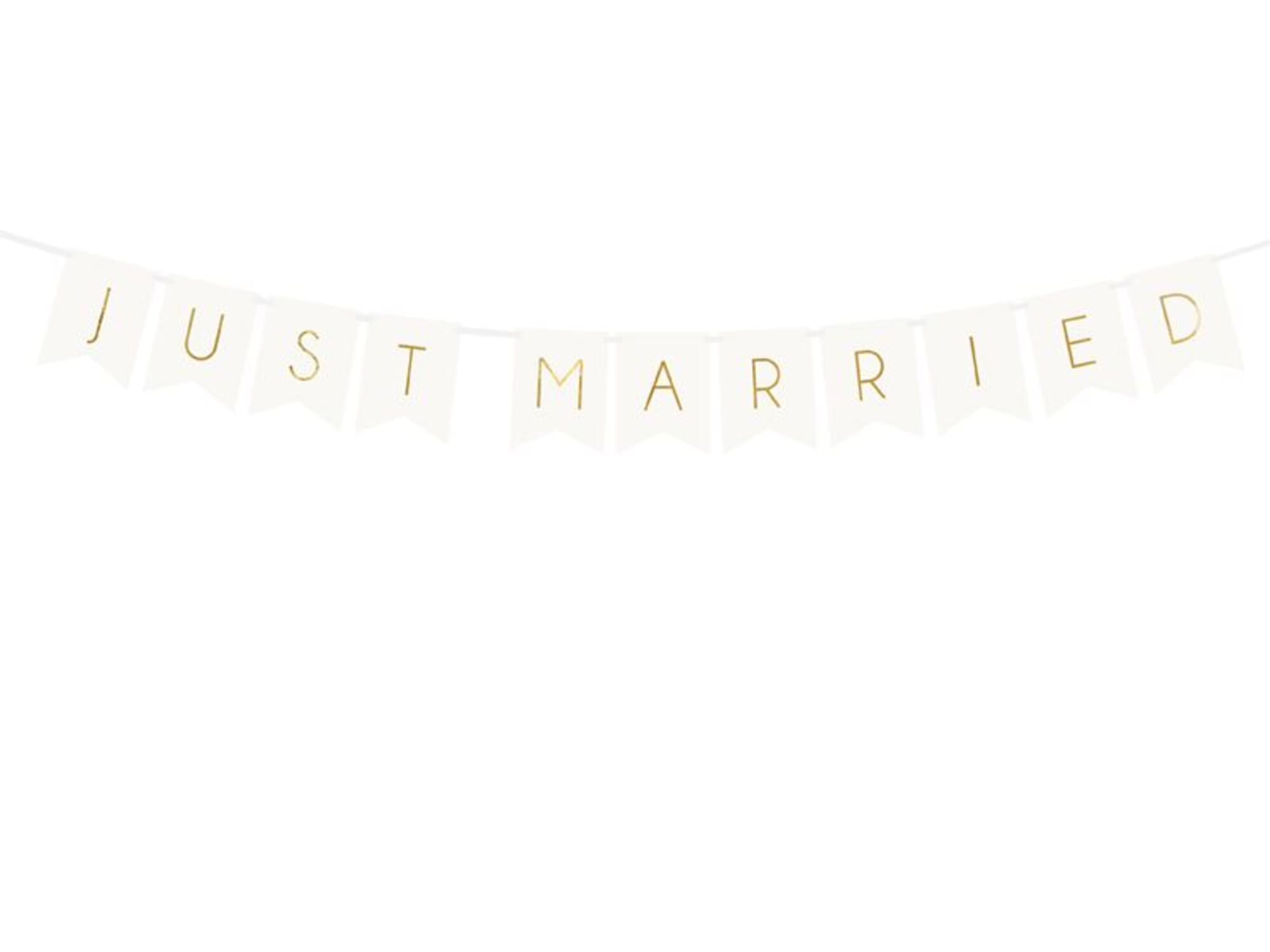 Banner JUST MARRIED weiss, Hochzeitsdeko