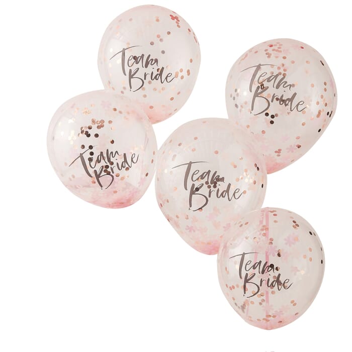 Luftballons mit Konfetti Team Bride, 5 Stk., pink und rosegold, 30cm