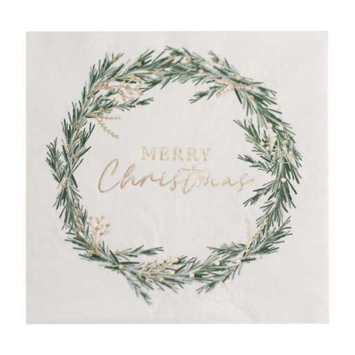 Servietten Merry Christmas, grün-weiß, 16 Stk., Weihnachten, Tischdeko