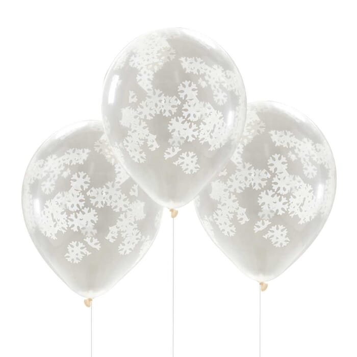Konfetti Ballons Schneeflocke, weiß, 5Stk., Weihnachten, Winter