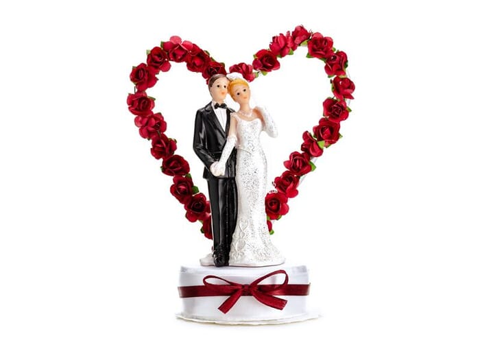 Tortenfigur Hochzeitspaar mit Herz, 16cm, Hochzeitsdeko, Brautpaar