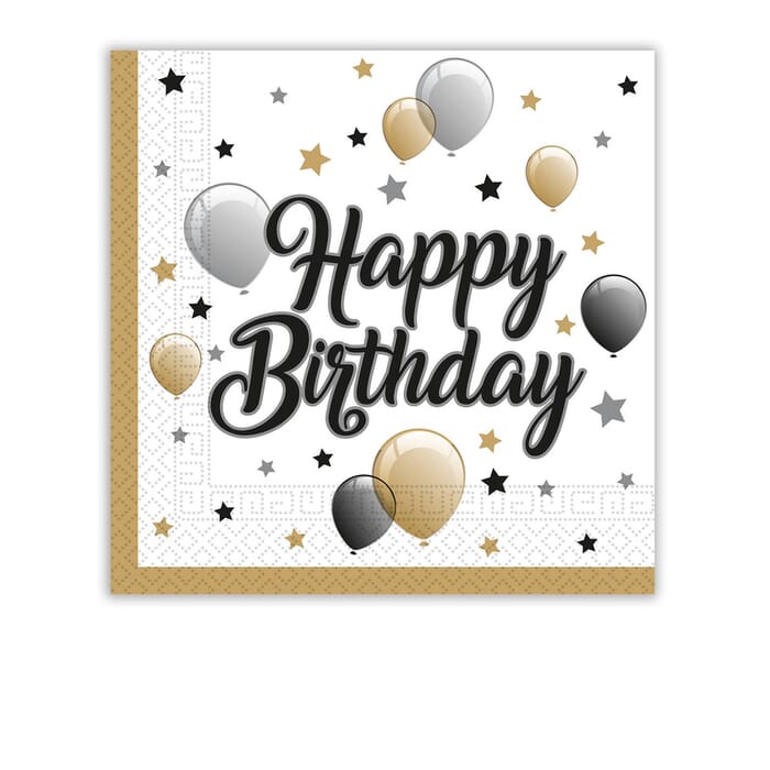 Serviettes Happy Birthday en couleur, 33x33cm, 3 couches, 20 pcs.