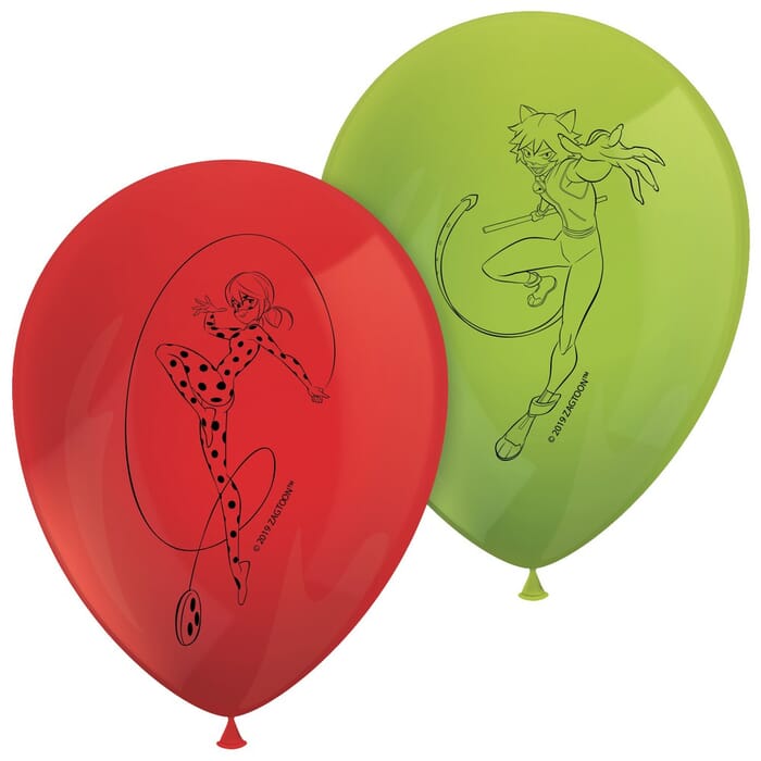 Luftballons Miraculous Ladybug, 8 Stück, rot und grün, 30cm, Geburtstagsdeko