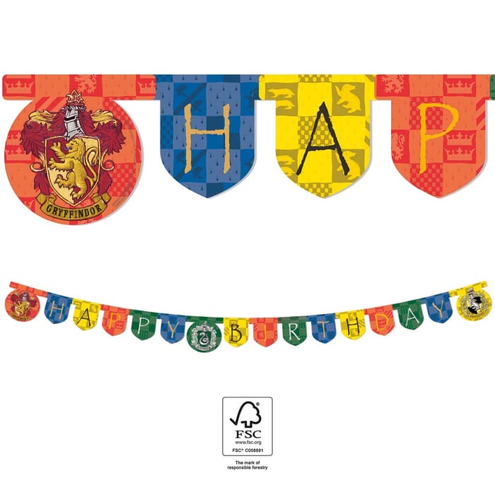 Girlande Banner Harry Potter Hogwarts Häuser, 2m, Raumdeko Kindergeburtstag 