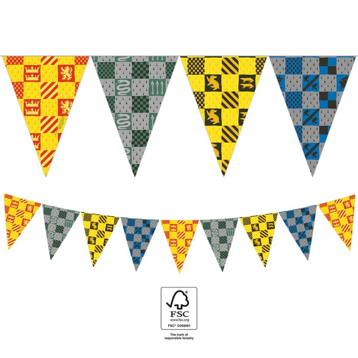 Wimpelgirlande Banner Harry Potter Hogwarts Häuser, 2,3m, Raumdeko Kindergeburtstag 