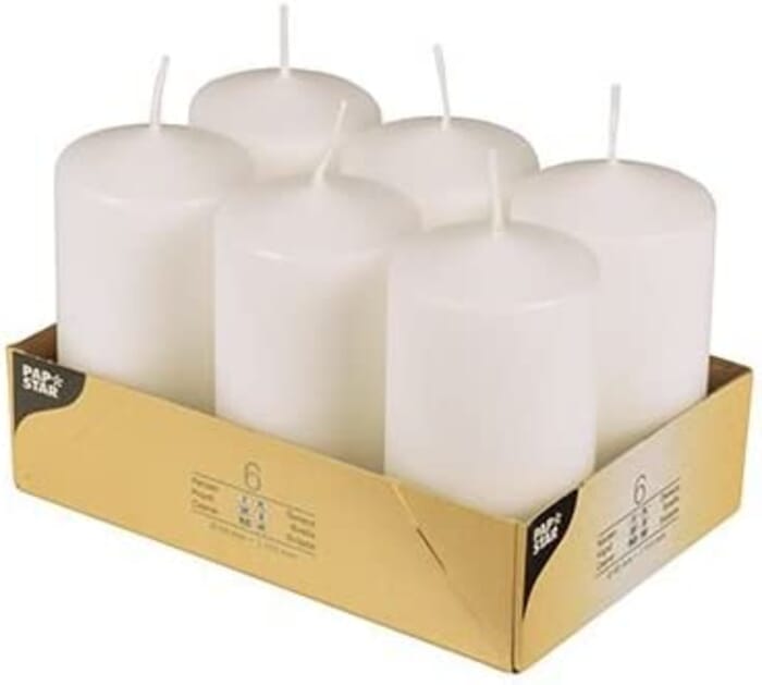 Pillar candles, 12cmx6cm, pack of 6, long burning time, wedding birthday