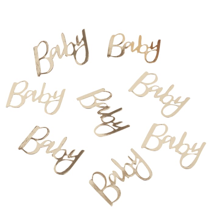 Konfetti Baby in gold als Tischdekoration für Gender Reveal / Baby Shower Party