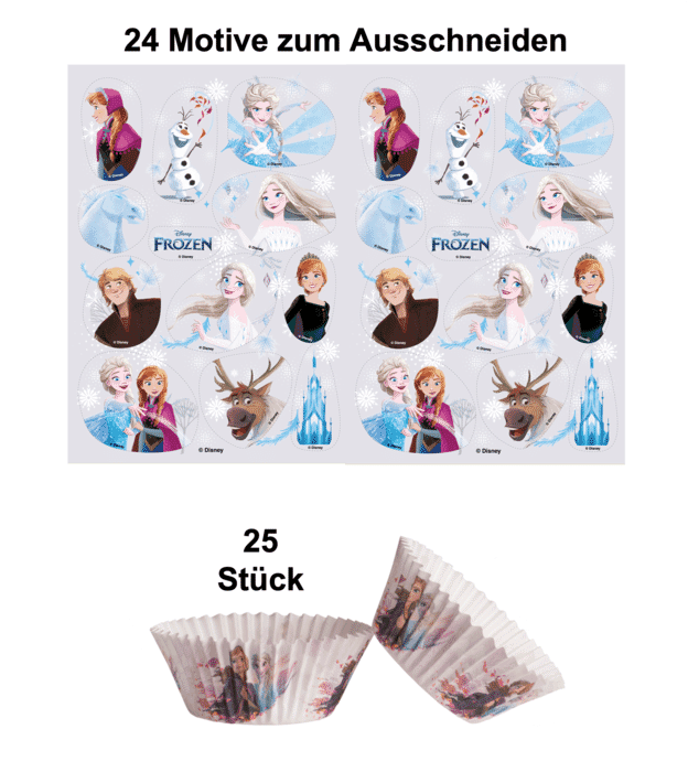 [Paket] 2er Set Frozen 24x Essbare Muffinaufleger + 25x Muffinschalen Tortendeko Kindergeburtstag