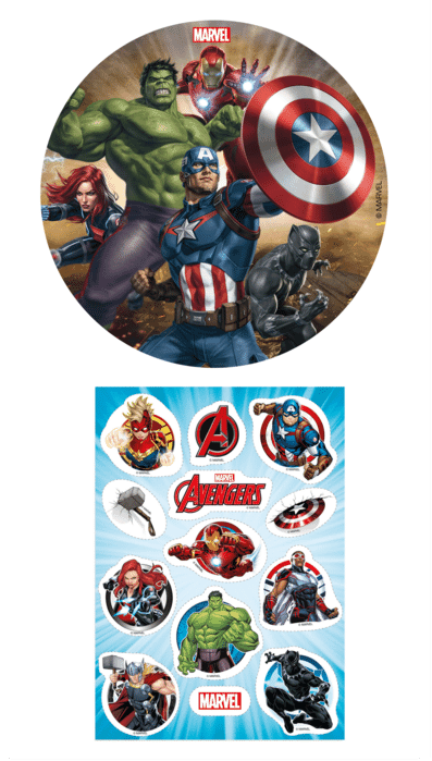 [Paket] 2er Set Avengers Essbarer Tortenaufleger 16cm + Muffinaufleger, Tortendeko Kindergeburtstag