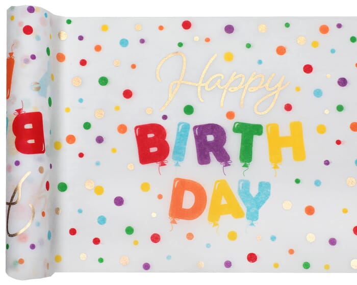 Tischläufer Happy Birthday zum Geburtstag, bunt, 30cm x 5m