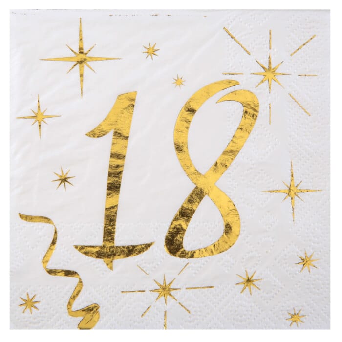 Birthday cocktail napkins with year in gold, 12.5x12.5cm, 3-ply, 20pcs.