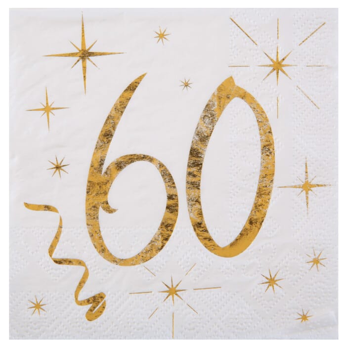 Birthday cocktail napkins with year in gold, 12.5x12.5cm, 3-ply, 20pcs.