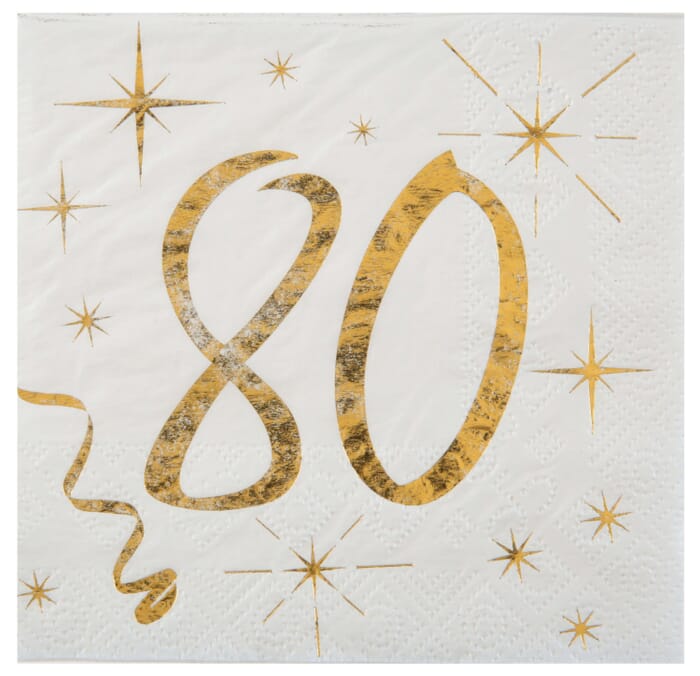 Birthday cocktail napkins with year in gold, 12.5x12.5cm, 3-ply, 20pcs.