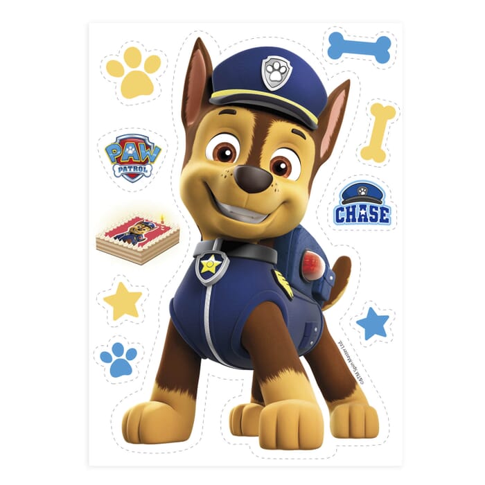 Décoration de gâteau comestible Paw Patrol avec le grand chien policier Chase pour l'anniversaire