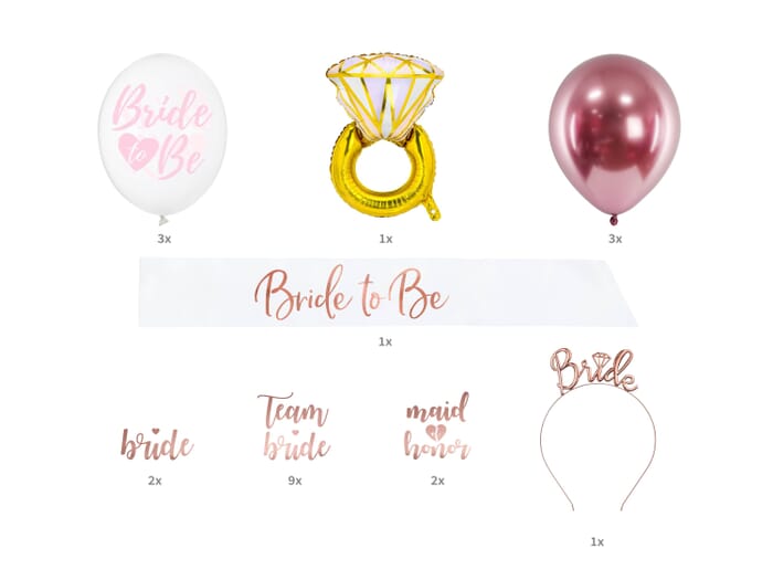 Partybox Bride to be für Junggesellenabschied, 23 Teile mit Ballons, Schärpe uvm