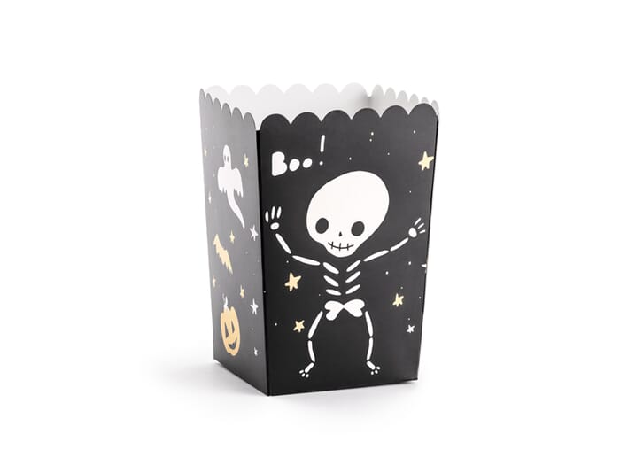 Popcorntüten schwarz mit Skelett, 6 Stk, 7x7x12.5cm